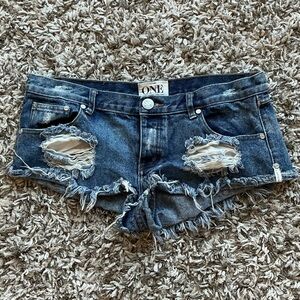 One Teaspoon Distressed Dark Blue Trash Whores Low-Rise Denim Shorts